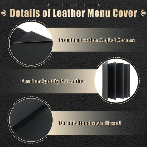 FLKQC Restaurant Menu Covers Holders 8.5" X 11" | Pack of 5 Synthetic Leather 8 View Menu Holder Covers Book Style with Angled Corners Black for Wine List (5, 8 View (8.5" x 11"))