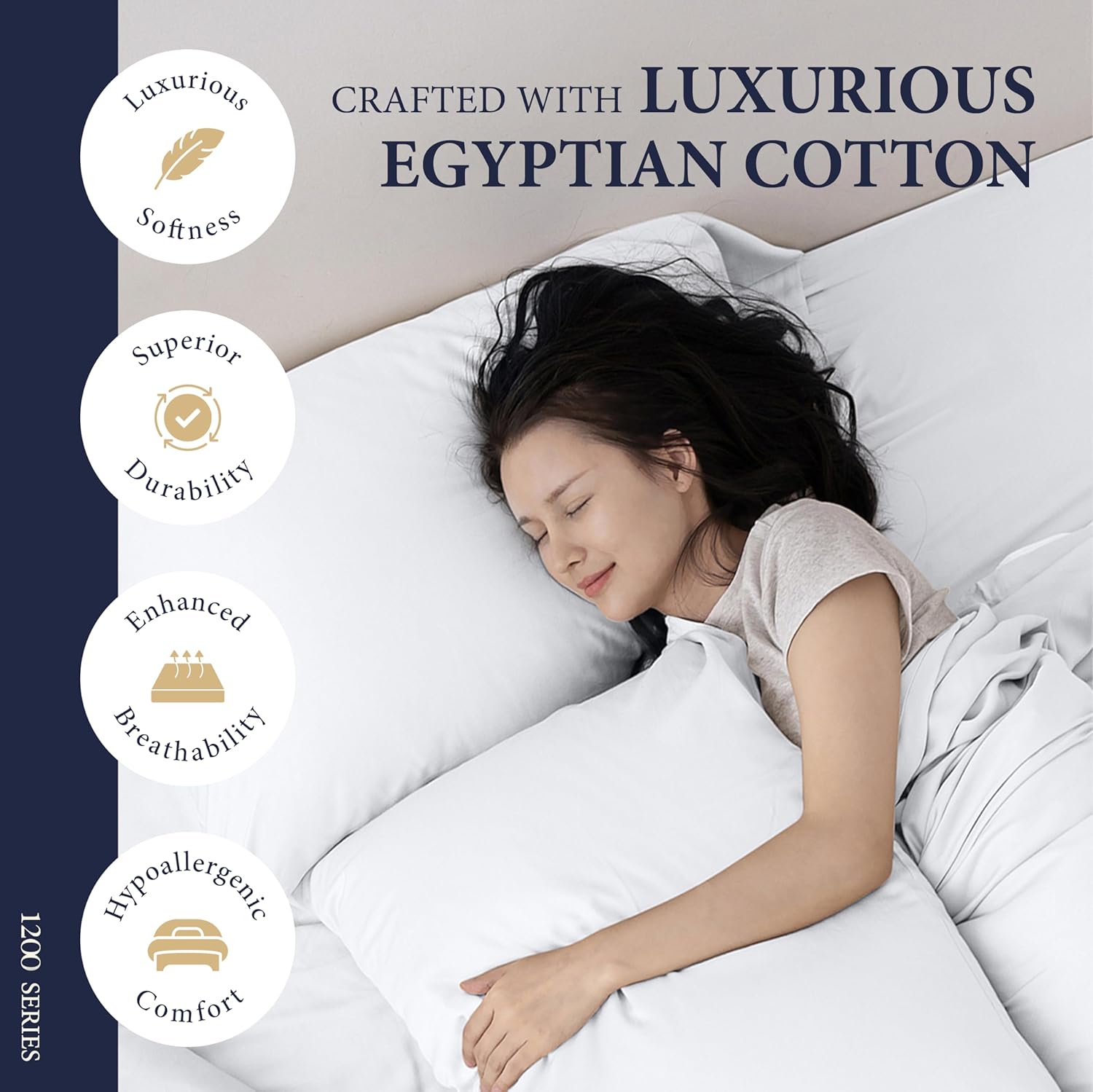 Regine Switzerland 100% Egyptian Cotton King Size Sheets Set - Luxury 1200 Series, Soft Cooling, 17" Deep Pocket, White (4 PC)