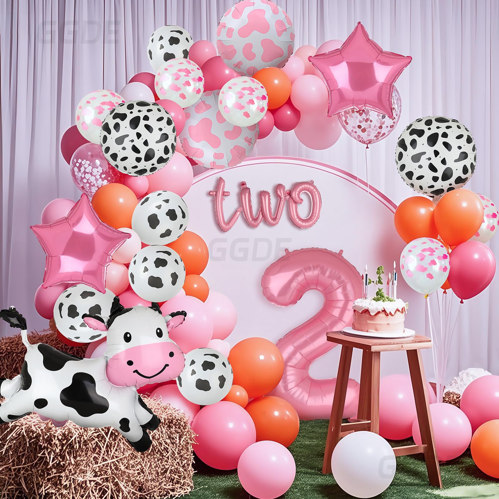 Cow Balloon Cow Shape Mylar Balloon 2nd Birthday Party Decoration Pink 40 Inch Large Number 2 TWO Letter Banner Balloons Cowgirl Farm Animal Theme Birthday Party Decor 24 Pcs