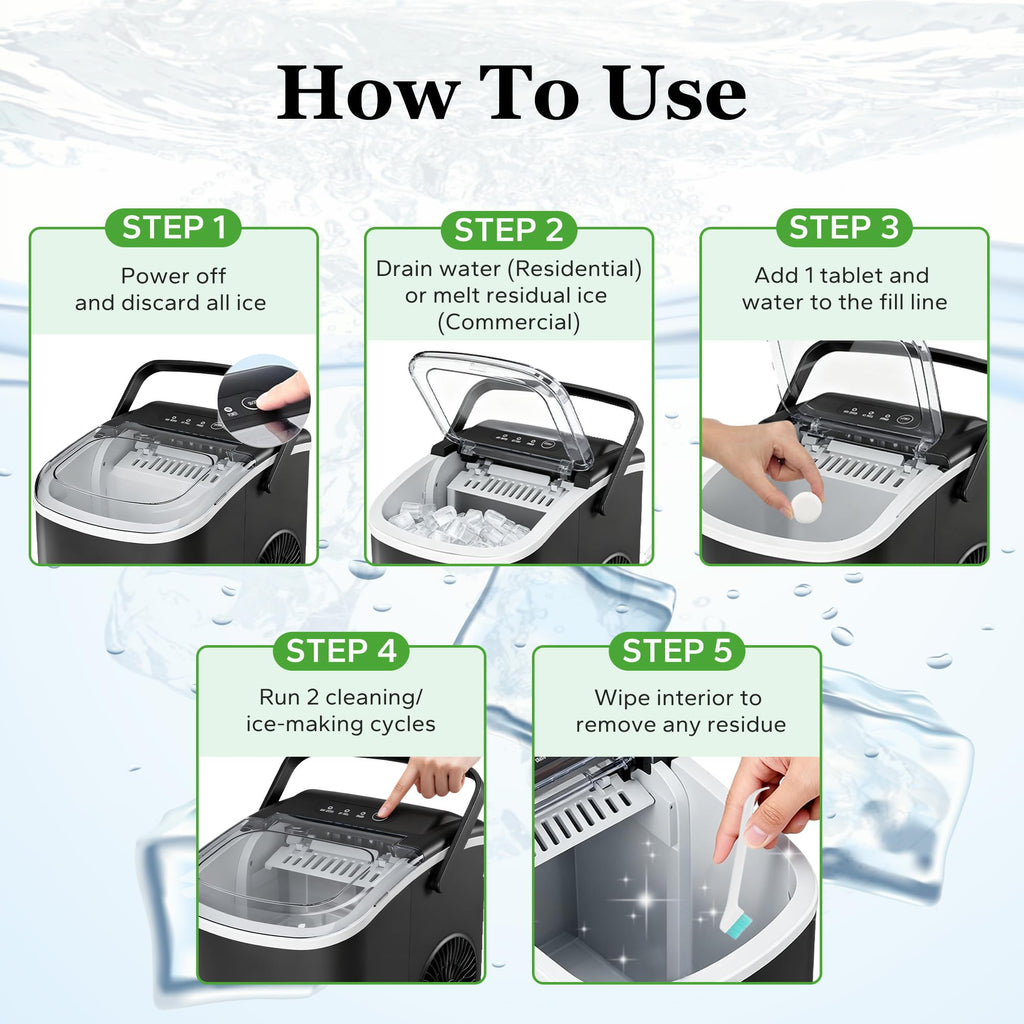 Ice Machine Cleaner and Descaler Kit- 32 Tablets with 2 Specialized cleaning brushes,ice maker cleaner Ideal for Frigidaire,Opal,GE Profile, Kitchenaid countertop units.Removes Lime Scale,Calcium.