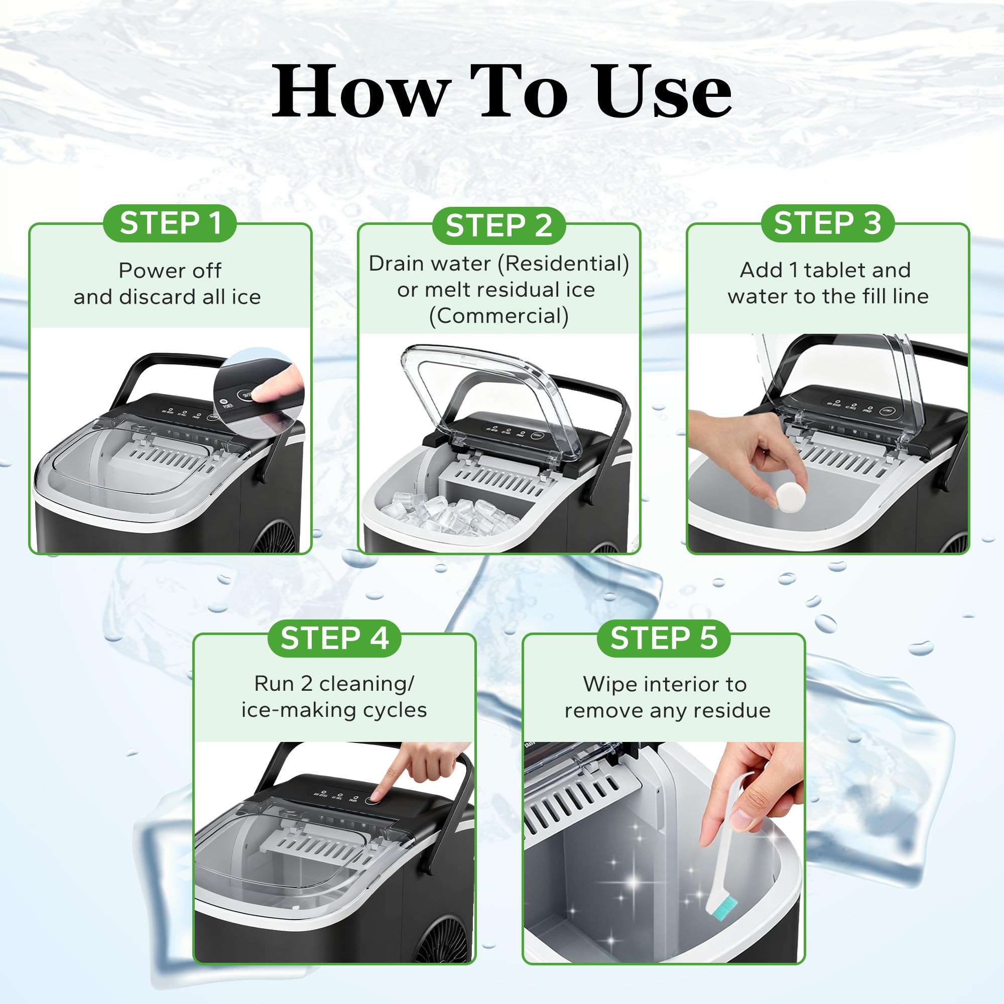 Ice Machine Cleaner and Descaler Kit- 32 Tablets with 2 Specialized cleaning brushes,ice maker cleaner Ideal for Frigidaire,Opal,GE Profile, Kitchenaid countertop units.Removes Lime Scale,Calcium.