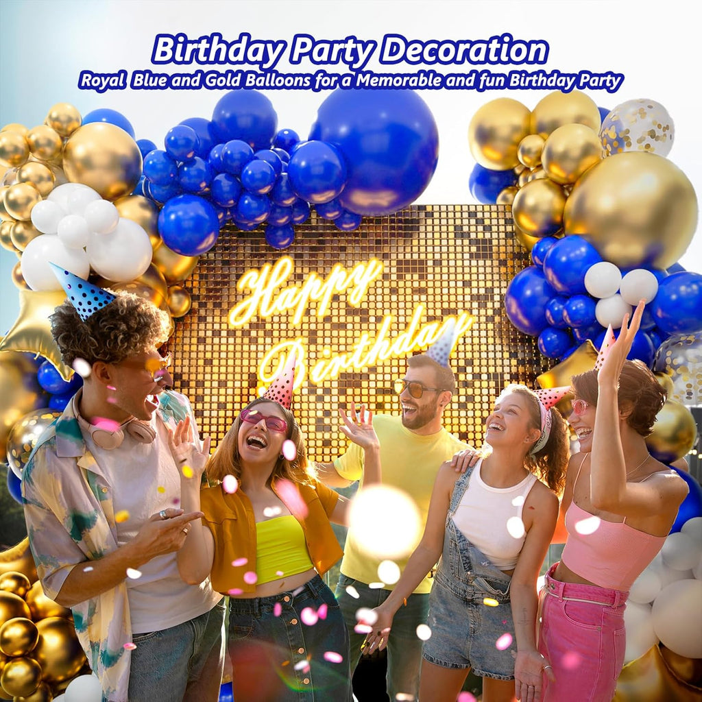 Royal Blue and Gold Balloon Arch Garland Kit by 187PCS - Perfect for Baby Showers, Weddings & Parties | 5-18 Inch Balloons