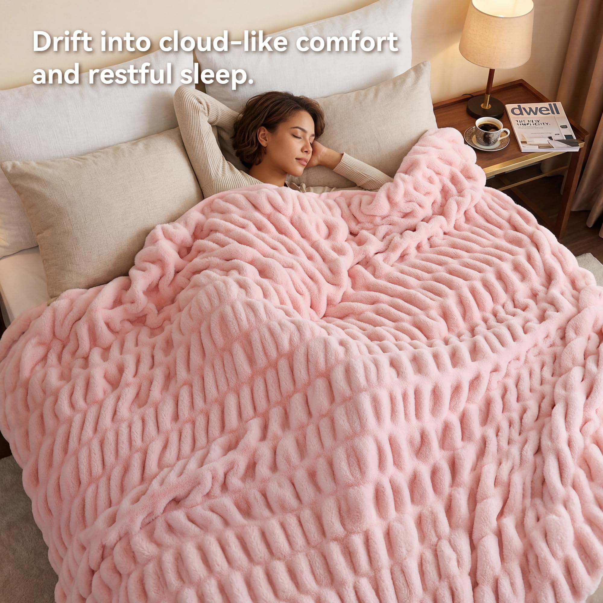 Smoofy Blush Pink Throw Blanket for Couch – Luxury Faux Rabbit Fur Blanket, Ultra Soft Fluffy Plush Fuzzy, Lightweight Warm Cozy Blanket for Bed Sofa, Aesthetic Room Decor Gift for Women 50"x60"