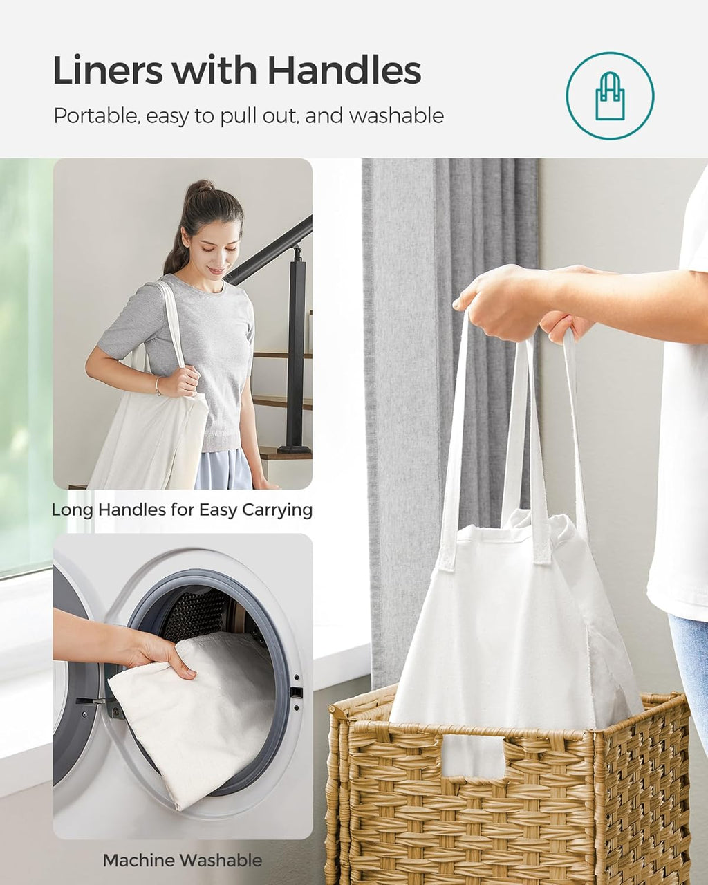 SONGMICS Laundry Hamper - 17.2 Gallon Synthetic Rattan Basket with Lid & Handles | Foldable, Goose Yellow