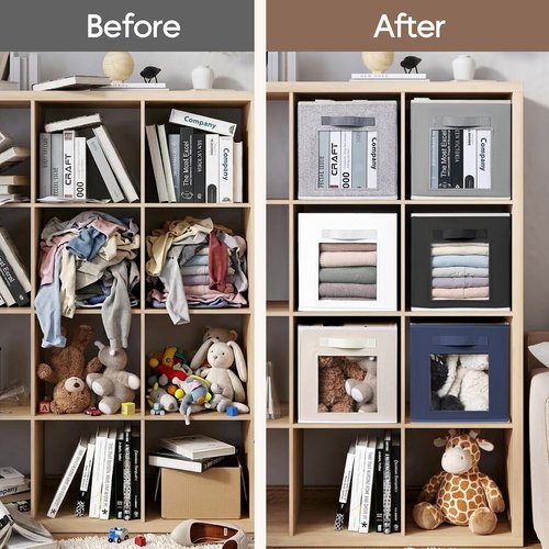Homsorout Linen Closet Organizers - 6 Pack Fabric Storage Bins with Handles | 11-Inch Cube Organizers for Home