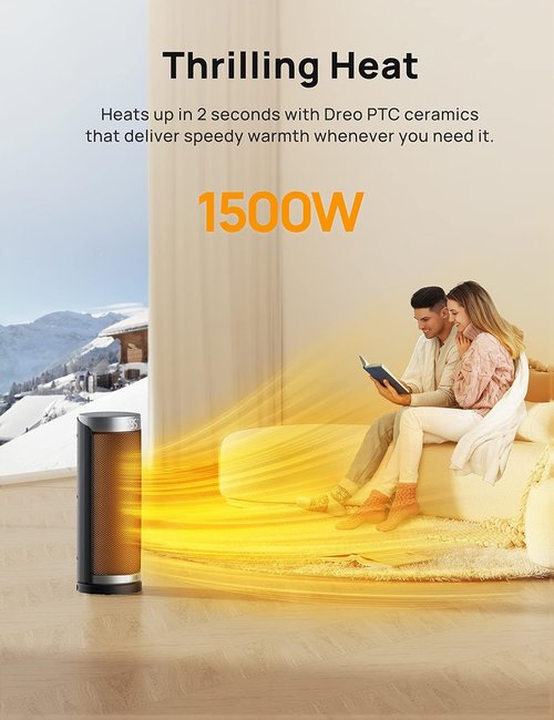 DREO 1500W Space Heater - Fast Heating PTC Ceramic with Remote & 70° Oscillation | Ideal for Office & Bedroom