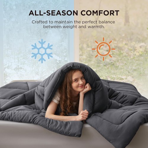 Bedsure Comforter Duvet Insert - All-Season Quilted Queen Size Down Alternative Blanket, Dark Grey 88 x 88 Inches