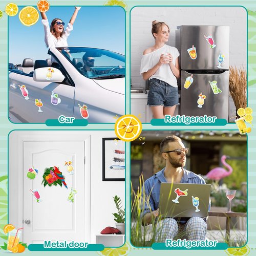 Hoteam 13 Pcs Door Decorations Personalized Funny Magnetic Cruise Decorations Magnet Summer Drink Package Cruise Magnets for Carnival Birthday Essential Ship(Parrot Tropical Drink)