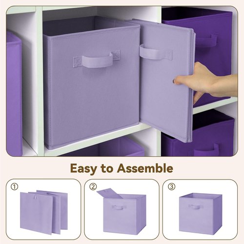 Granny Says 11-Inch Cube Storage Bins - 6 Pack Organizer with Handles | Purple Gradient Design