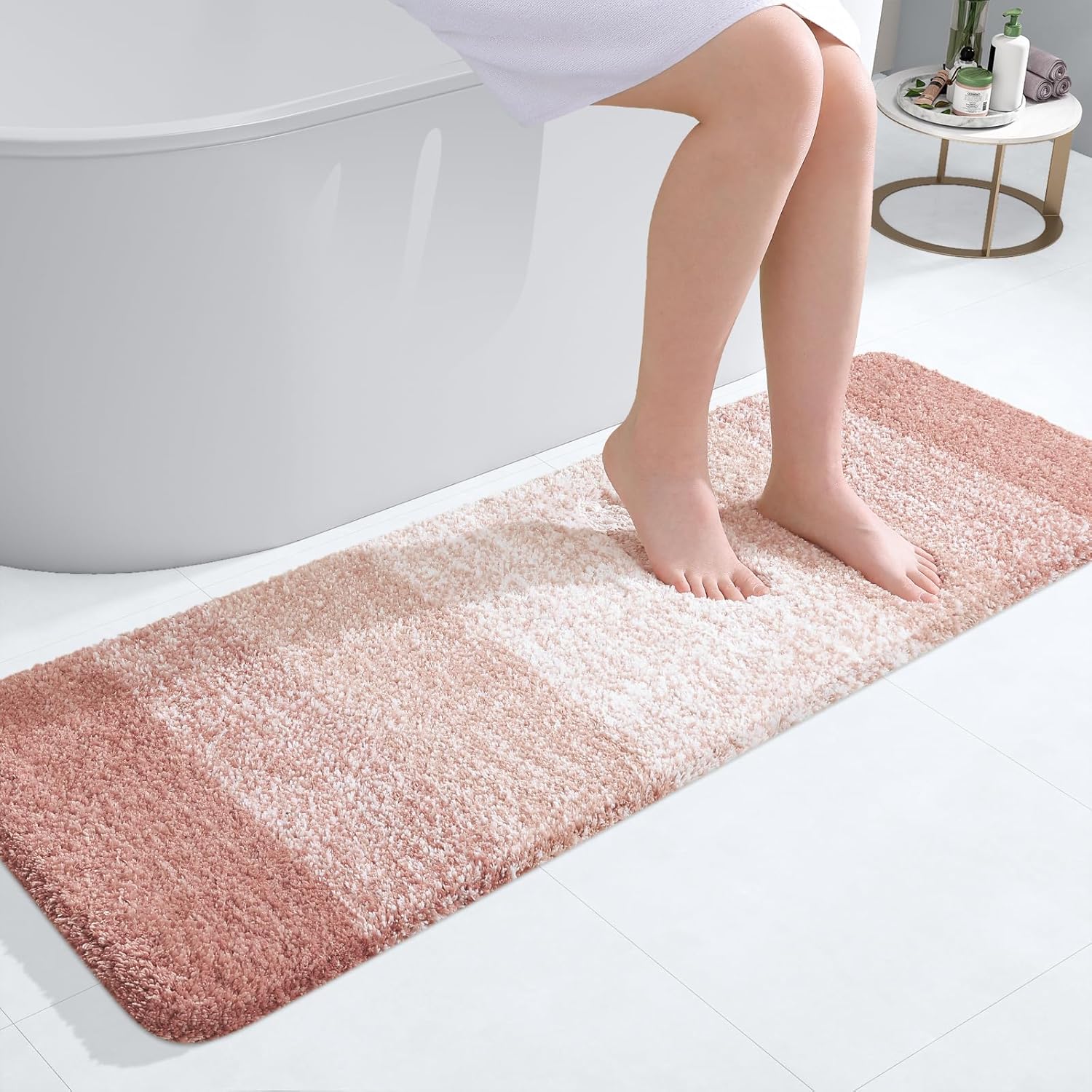 OLANLY Bathroom Runner Rug - Extra Soft Microfiber Mat | Quick Dry & Washable, 47x17 Inches, Peach