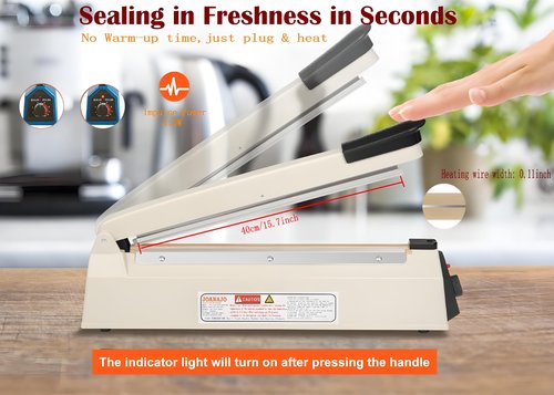 Impulse Sealer 16 inch Manual Heat Sealer Machine with Adjustable Heating Mode, ABS Shrink Wrap Bag Sealers for Plastic PE PP Bags, Portable Poly Bag Sealing Machine with Extra Replace Kit (white)