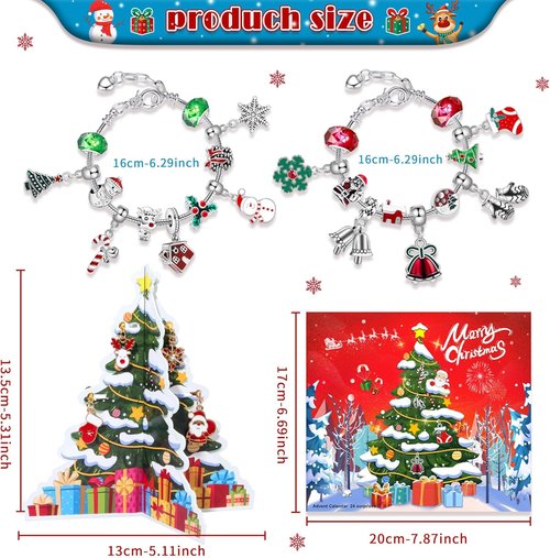 Advent Calendar 2025 - Kids' 24-Day Christmas Countdown with DIY Charm Beads & Bracelets | Red & Green