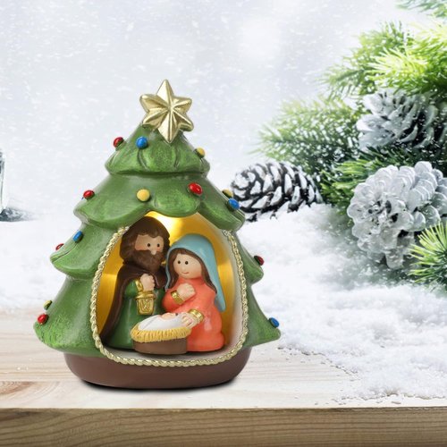 Hodao Nativity Set - Holy Family Scene for Christmas Indoor Decorations | Green Xmas Decor Gift