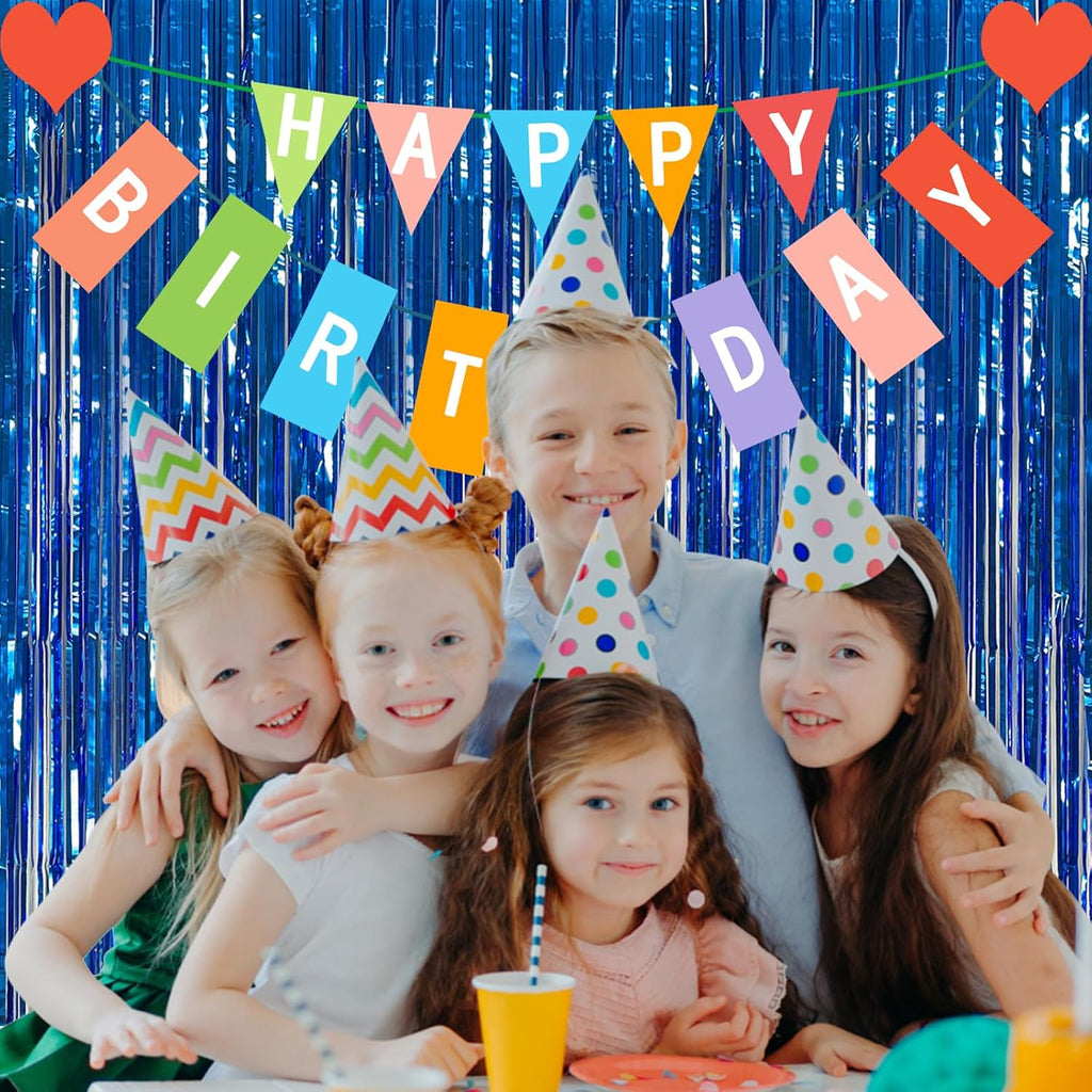 Skiennix Blue Metallic Foil Fringe Curtains - 20 Pack Photo Booth Props for Parties & Celebrations