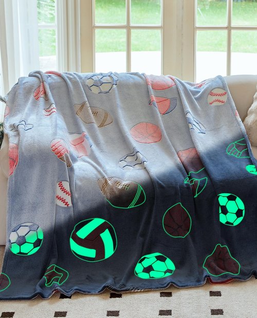 OLAOLA Soccer Glow in The Dark Blanket for Kids Boys Girls Toddler, Soft Warm Cozy Sports Theme Basketball Throw Blanket, 60"x80", Polyester, Machine Washable