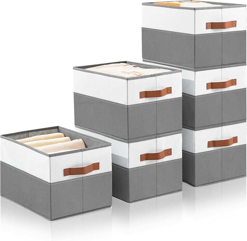 Skiennix Large Storage Bins - Collapsible Fabric Organizers with Handles | 6 Pack for Clothes & Blankets