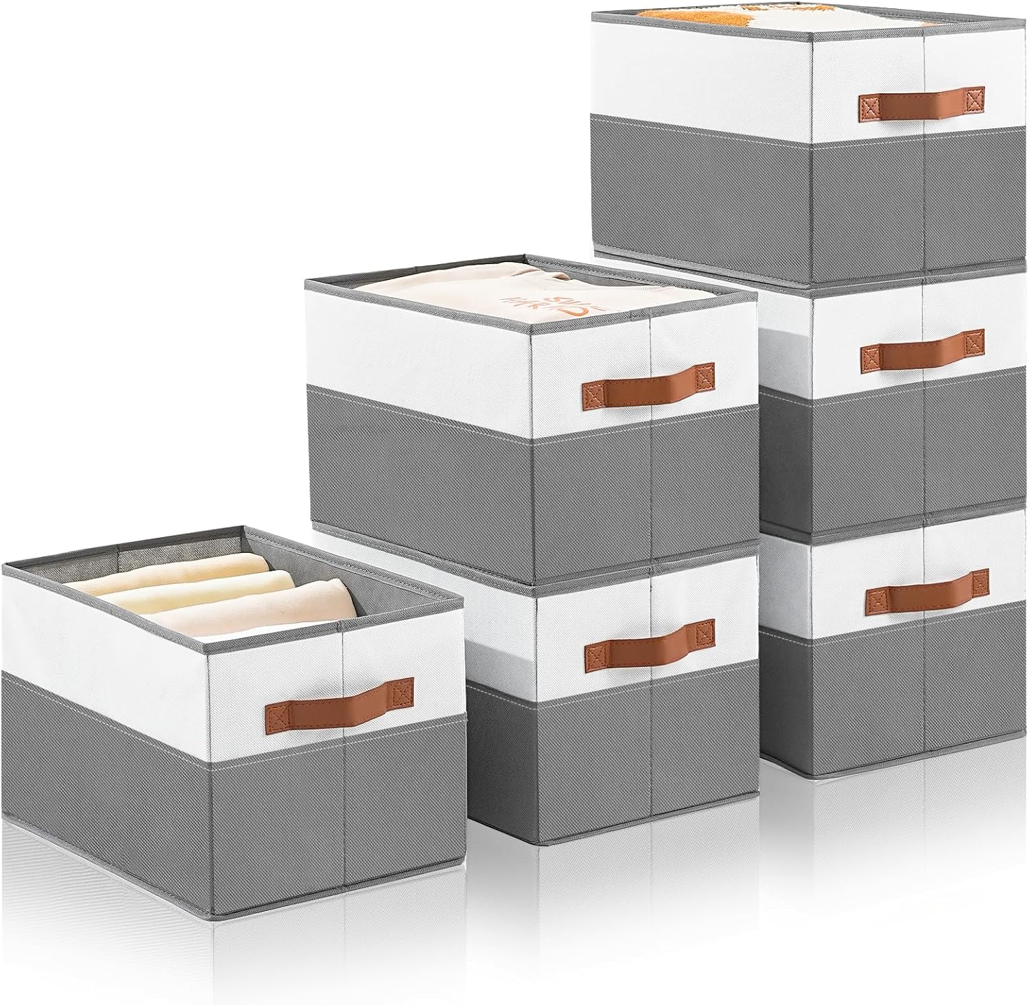 Skiennix Large Storage Bins - Collapsible Fabric Organizers with Handles | 6 Pack for Clothes & Blankets