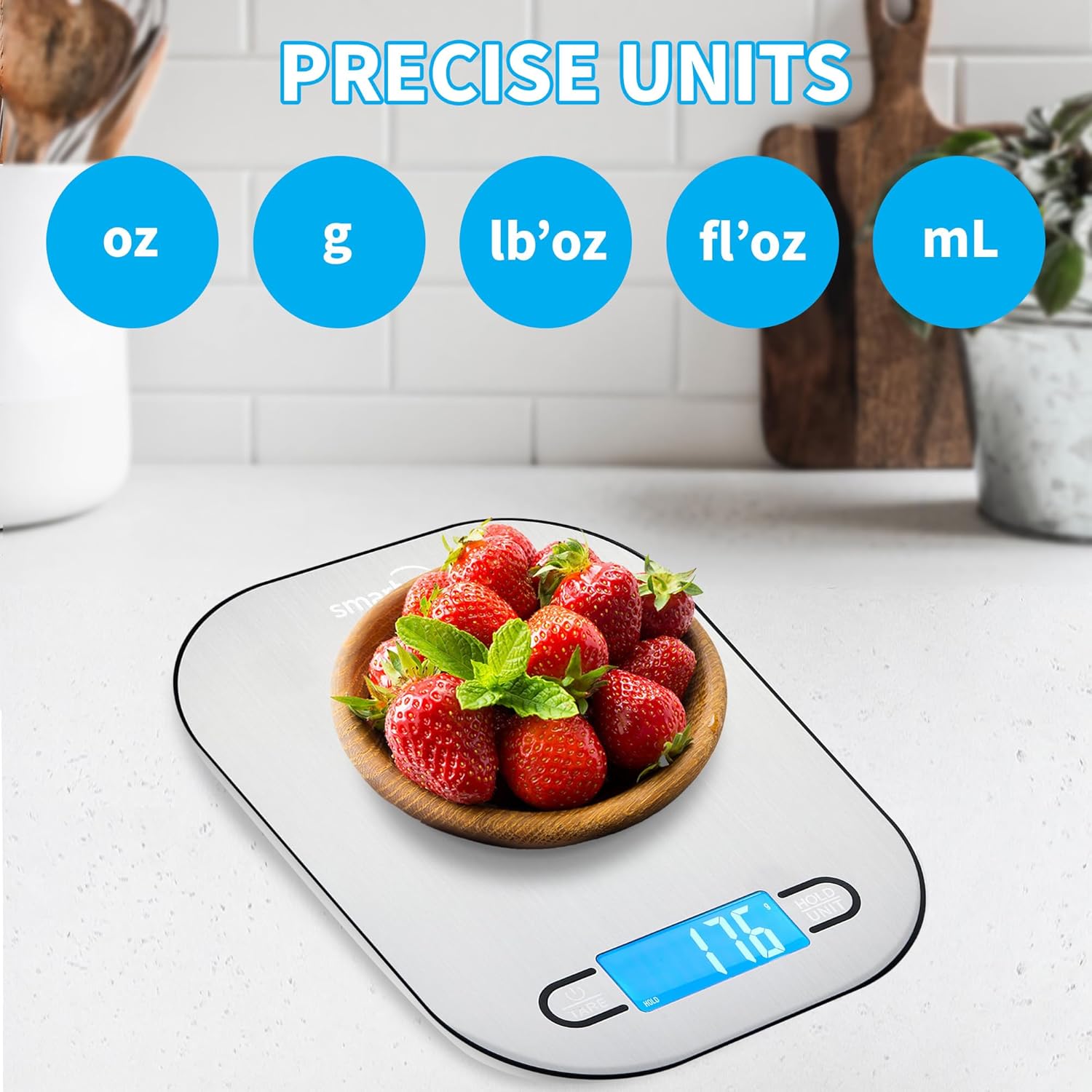 Smart Weigh Stainless Steel Digital Kitchen Scale - Accurate Measurements for Cooking & Meal Prep | Grams & Ounces