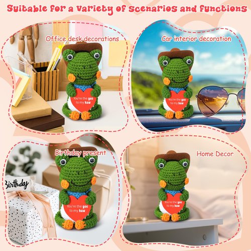 Jenaai Funny Crochet Gift for Boyfriend Girlfriend Him Her Wife Husband I Love You Gifts Anniversary and Birthday Ideas, Handmade Cowboy Frog Crochet for Couples Small Romantic Decor