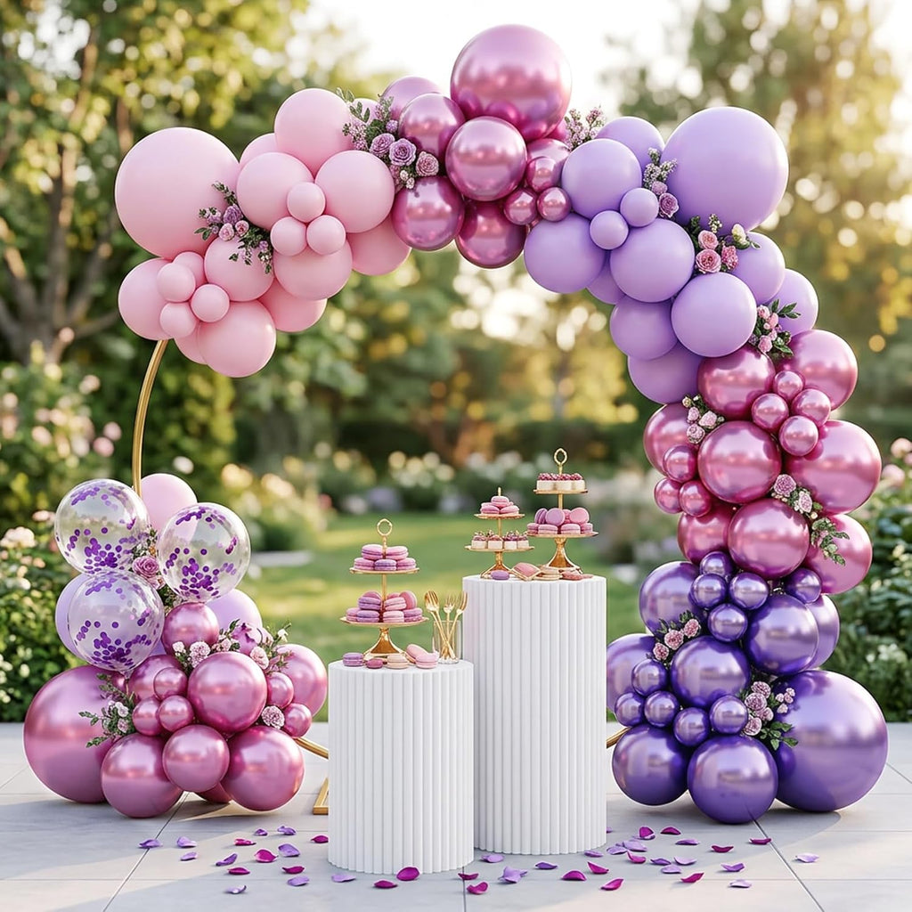 RUBFAC Balloon Garland Arch Kit - 129pcs Latex Balloons in Pink & Purple | Perfect for Birthdays & Weddings