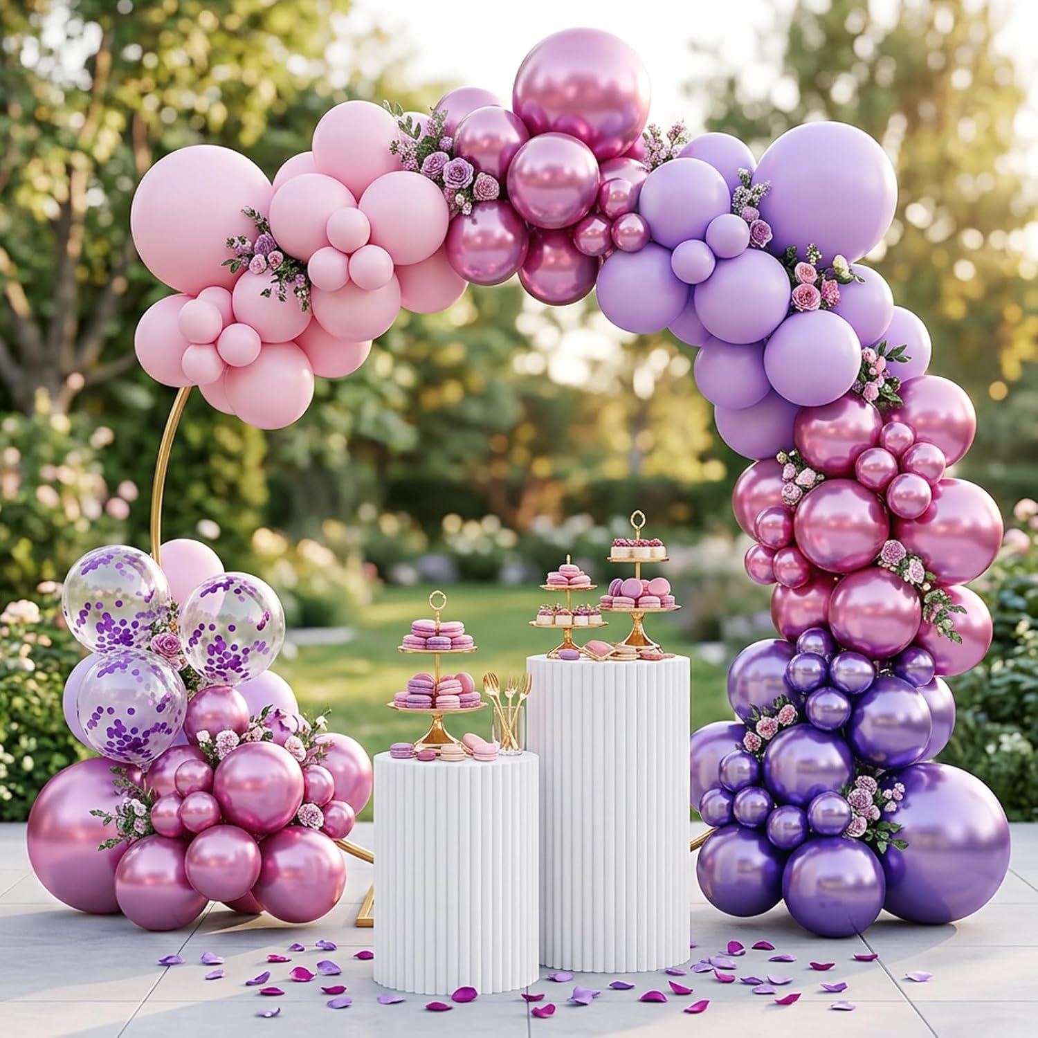 RUBFAC Balloon Garland Arch Kit - 129pcs Latex Balloons in Pink & Purple | Perfect for Birthdays & Weddings