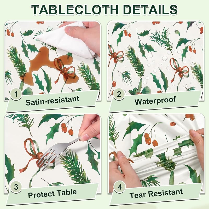 Green Christmas 3 Pack Disposable Tablecloths 54 x 108 in - Holly Berry Pattern