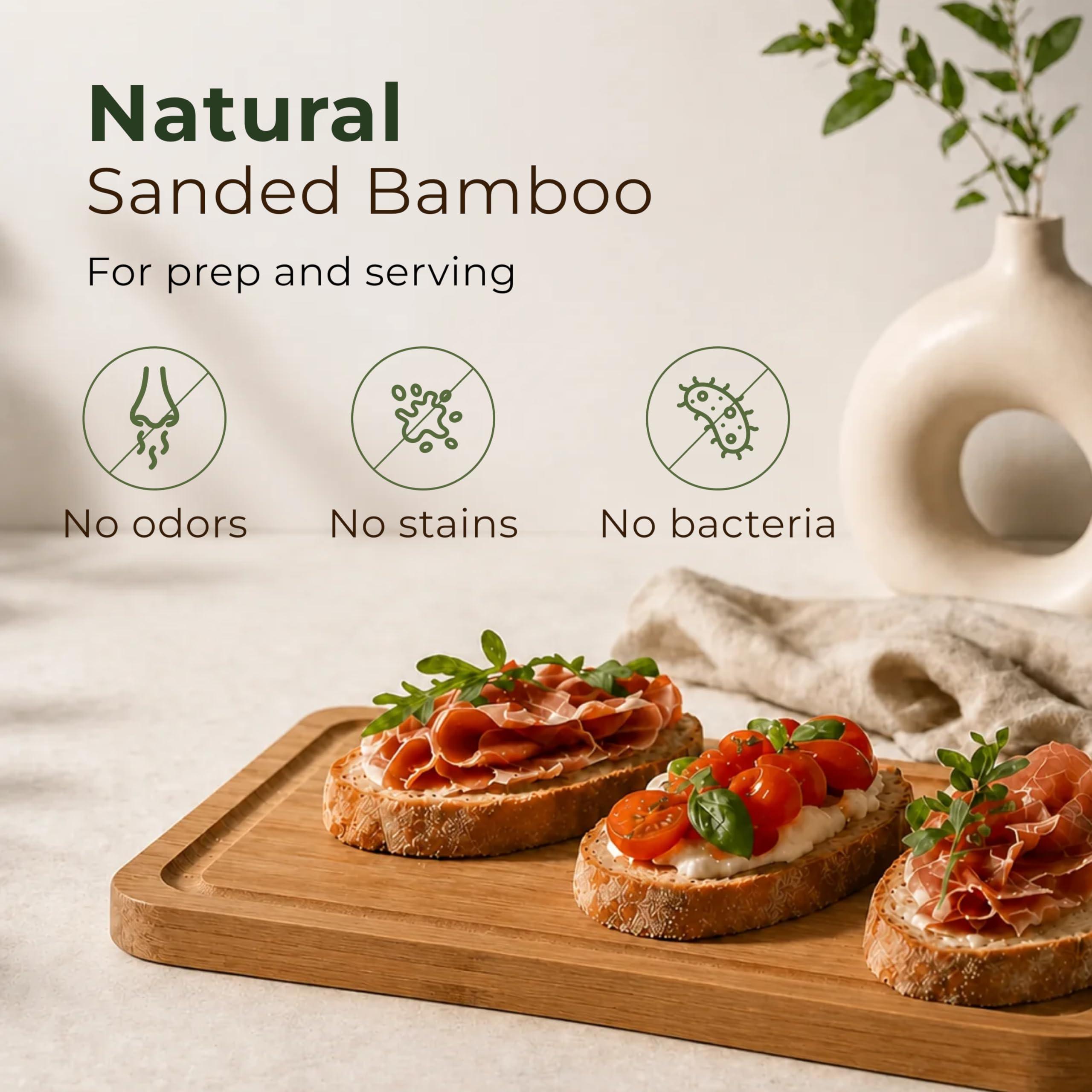 Wooden Cutting Board Set of 3 - Thick & Durable Bamboo Wood Cutting Boards for Kitchen - with Deep Juice Grooves & Built-In Handles - Large Surface, Easy to Clean - for Meat, Vegetables and Fruits