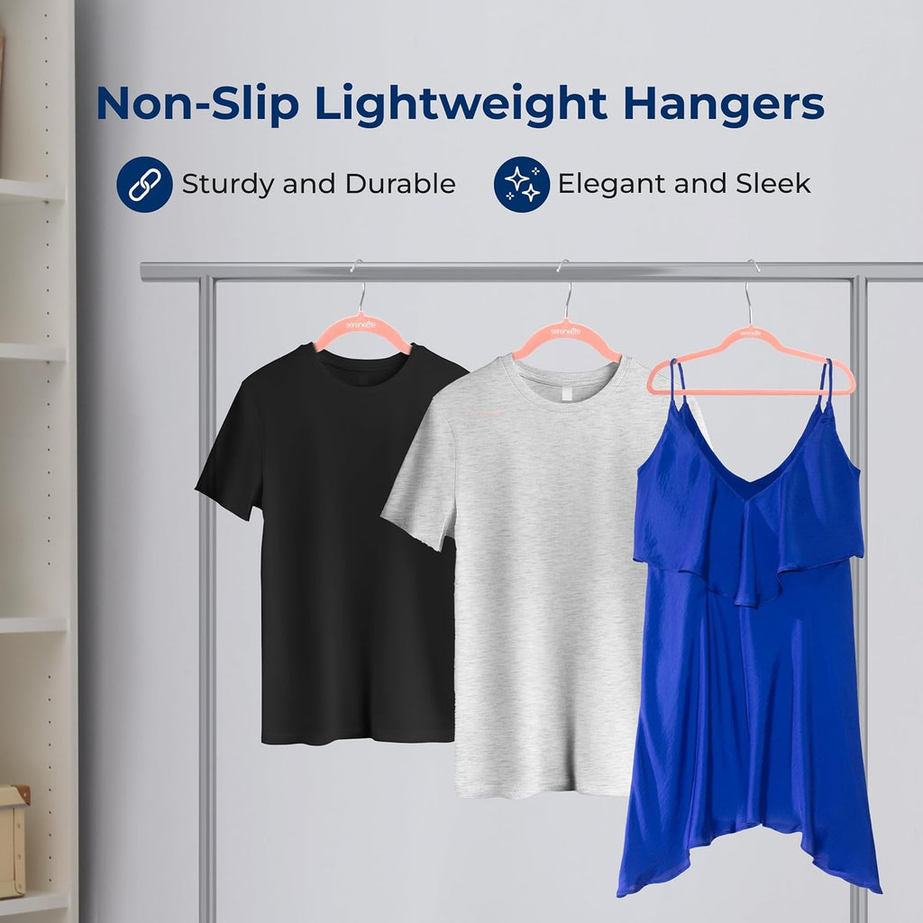 SereneLife Velvet Hangers - Non-Slip Felt Design with 360° Swivel Hook - Ultra-Thin & Space-Saving for Shirts, Sweaters, Kids Clothes & More