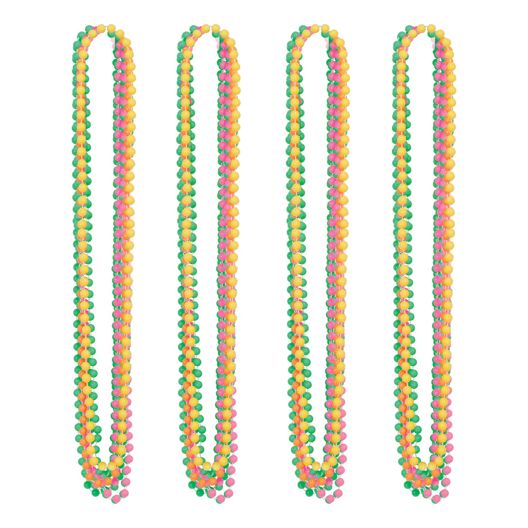 Beistle Neon Party Beads – 24 Pack Bright Round Ball Necklaces in Assorted Yellow, Green, Pink & Orange for Discos, Glow Parties, Mardi Gras, 70s, 80s and 90s Decade Theme, Festivals and Parades, 33"