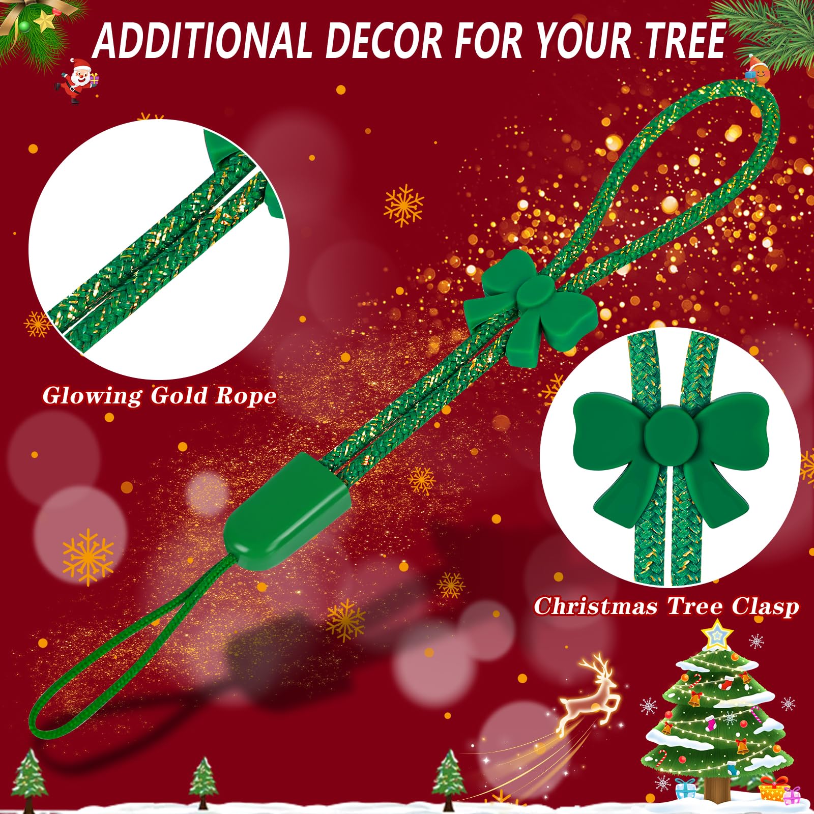 36 Pcs Adjustable Christmas Ornament Hooks, No-Slip Cat Child Proof Ornament Hangers String for Hanging Christmas Tree Decorations, Strong Accessorie for Small & Large Ornaments(Shiny Green)