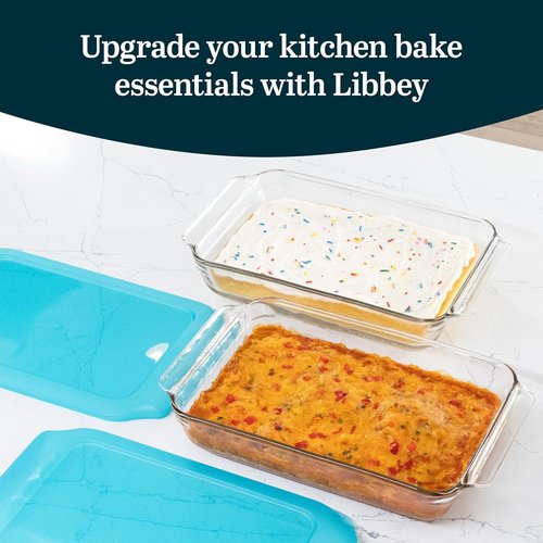 Libbey Premium 2-Piece Glass Baking Dish Set - Stackable Casserole Dishes with Lids for Lasagna, Cakes & More