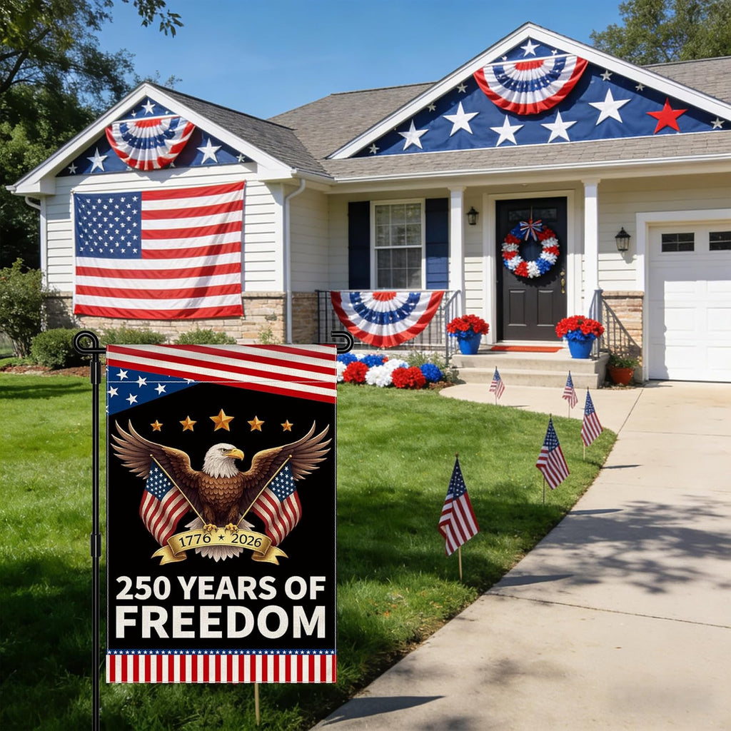 America 250th Anniversary Garden Flag - Double-Sided Patriotic Banner with Eagle Design | 12x18 Inch
