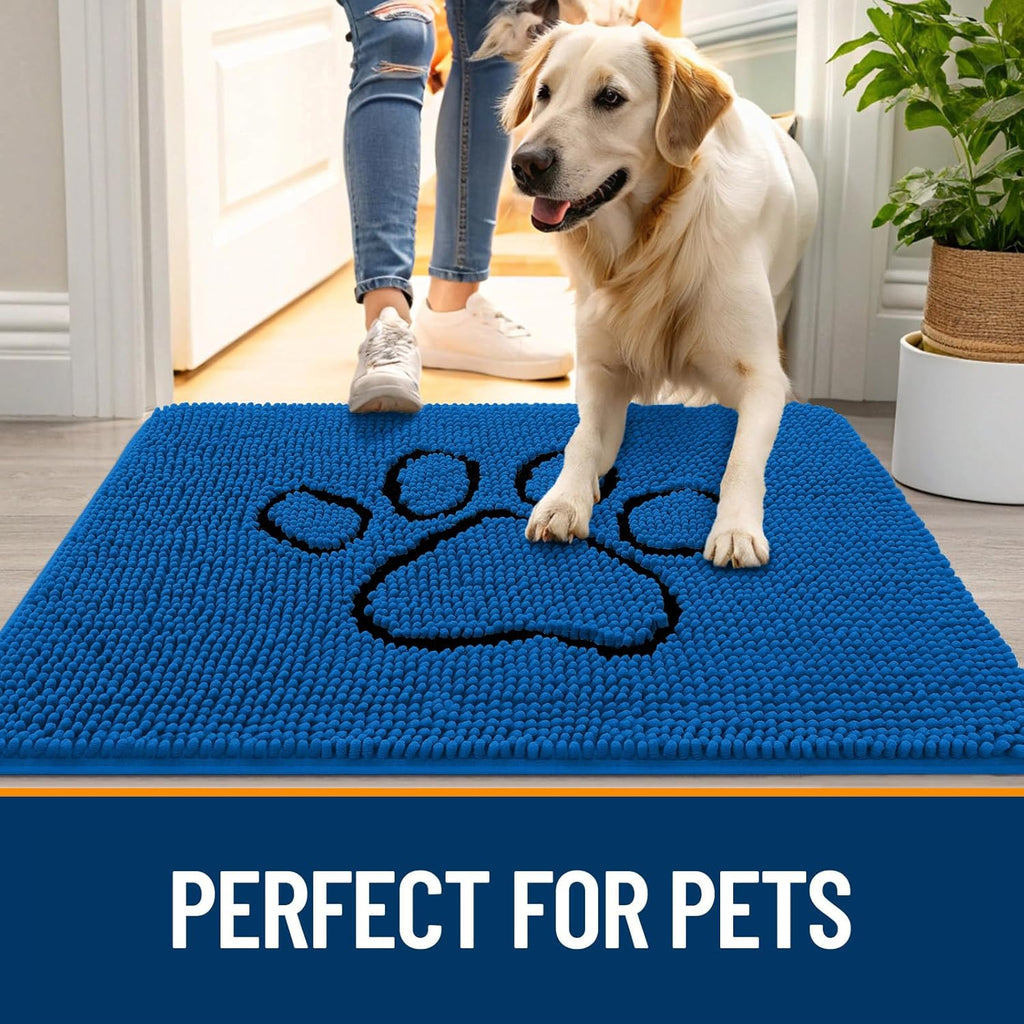 OLANLY Dog Door Mat - Absorbent Muddy Paws Doormat | Non-Slip Chenille, 30x20, Deep Navy Blue