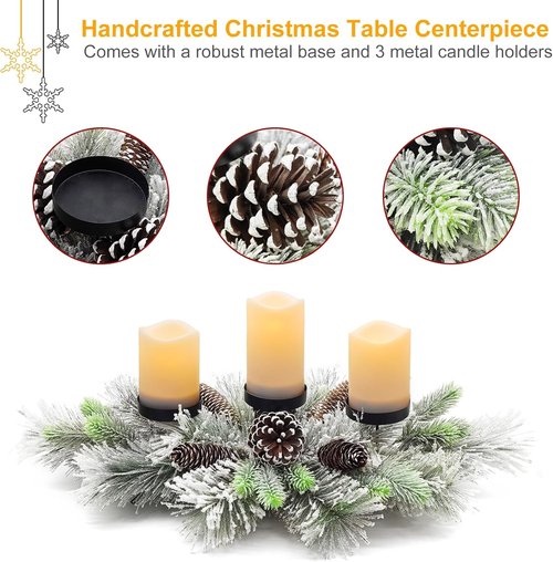 Flocked Pine Needles Christmas Table Centerpiece by [Brand Name] - 27.5 Inch Frosted Pine Cones for Festive Dining