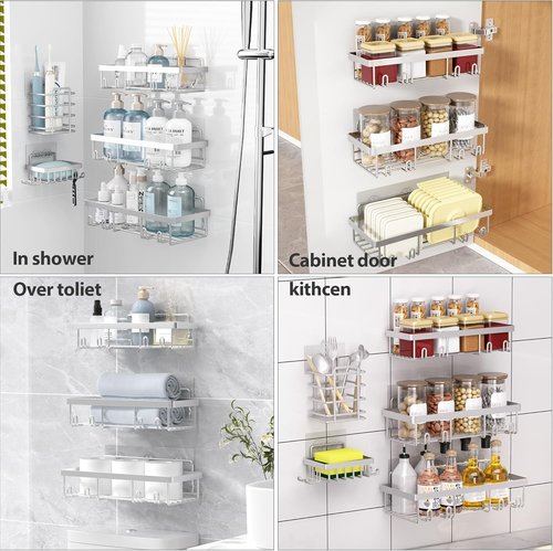 Liuoud Shower Caddy Organizer - 10 Pack Rustproof Stainless Steel Wall Storage Baskets | Silver