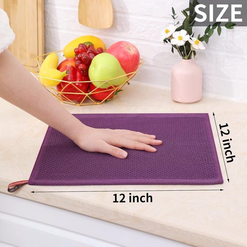 Homaxy Kitchen Dish Cloths - Ultra Soft 100% Cotton Waffle Weave, Quick Drying, 12 x 12 Inches, 6-Pack, Purple
