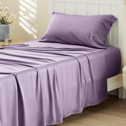Bedsure Cooling Sheets - Twin XL Bamboo Rayon | Breathable & Soft Hotel Luxury Bedding in Lilac