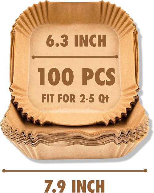 Air Fryer Liners | 100PCS Unbleached Non-Stick Parchment Paper for 2-5 Qt Air Fryers - 6.3 Inch