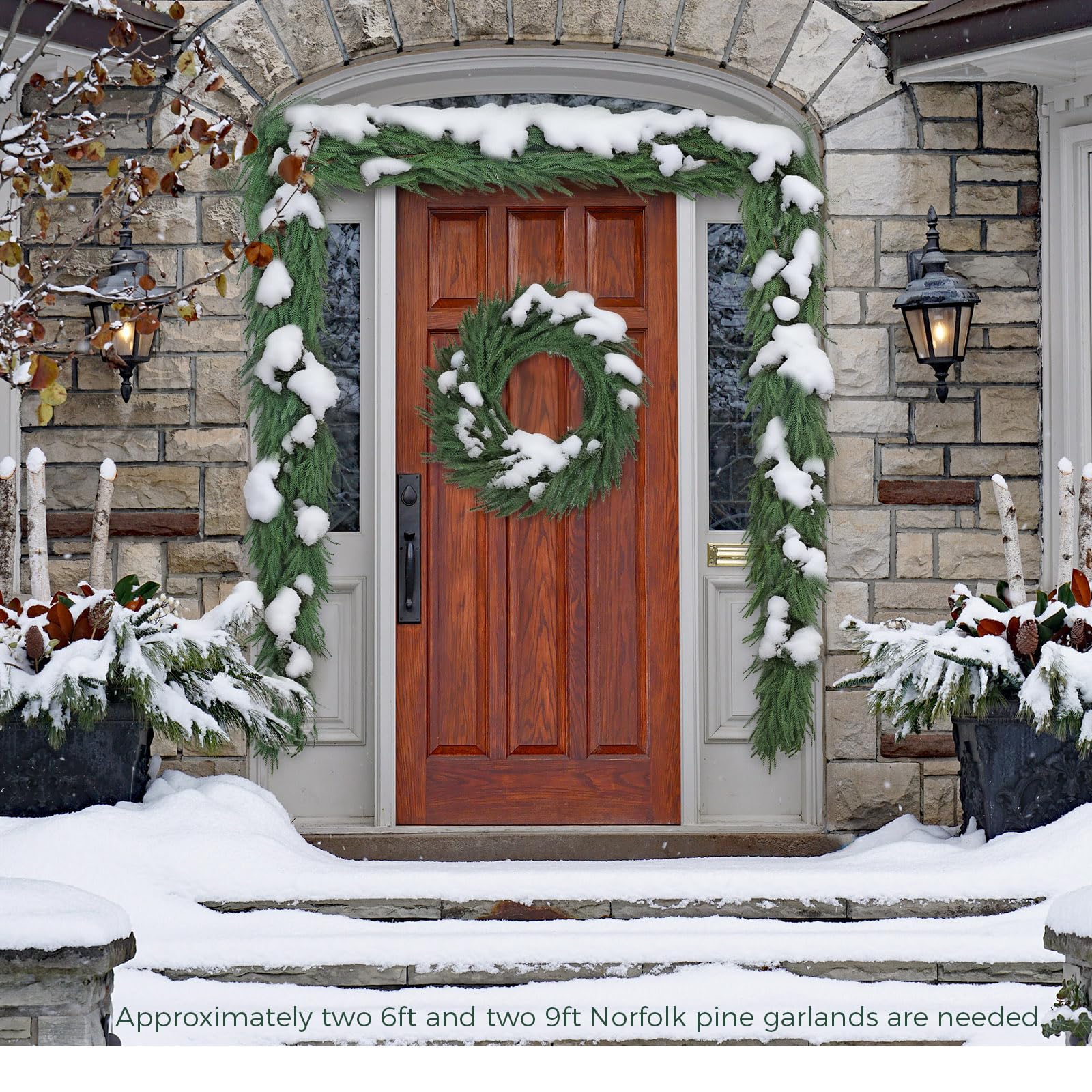 2 Pcs 6FT Norfolk Pine Garland (12FT Total): Real Touch Artificial Christmas Greenery with 120 Branches, Premium Decor for Mantle, Table, Wall, Indoor/Outdoor(Dark Green)
