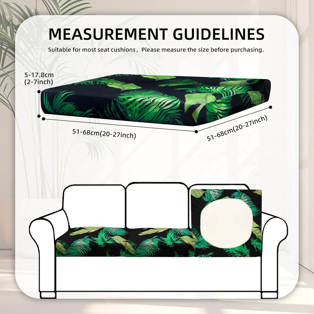 BIETYONE Outdoor Couch Cushion Covers - 8Pcs Washable & Reusable Slipcovers | Green Leaf Design