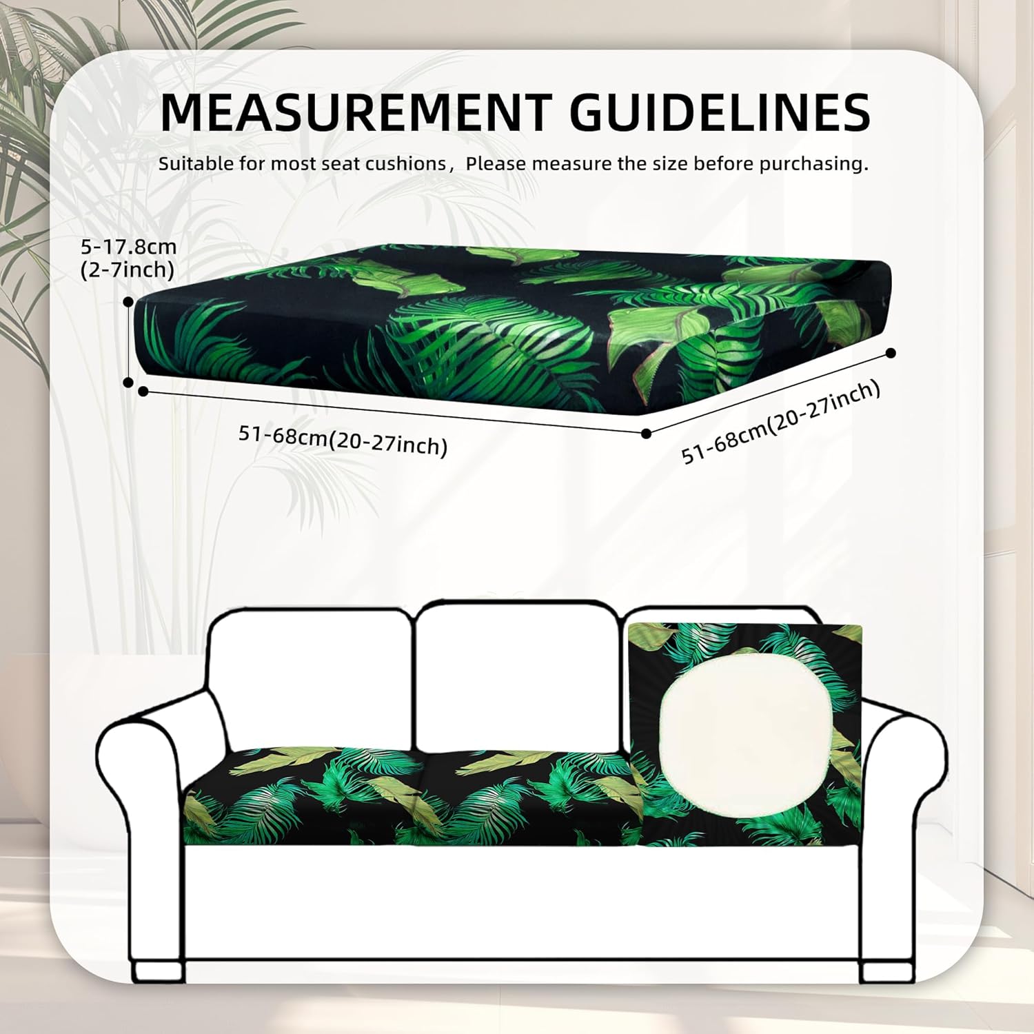 BIETYONE Outdoor Couch Cushion Covers - 8Pcs Washable & Reusable Slipcovers | Green Leaf Design