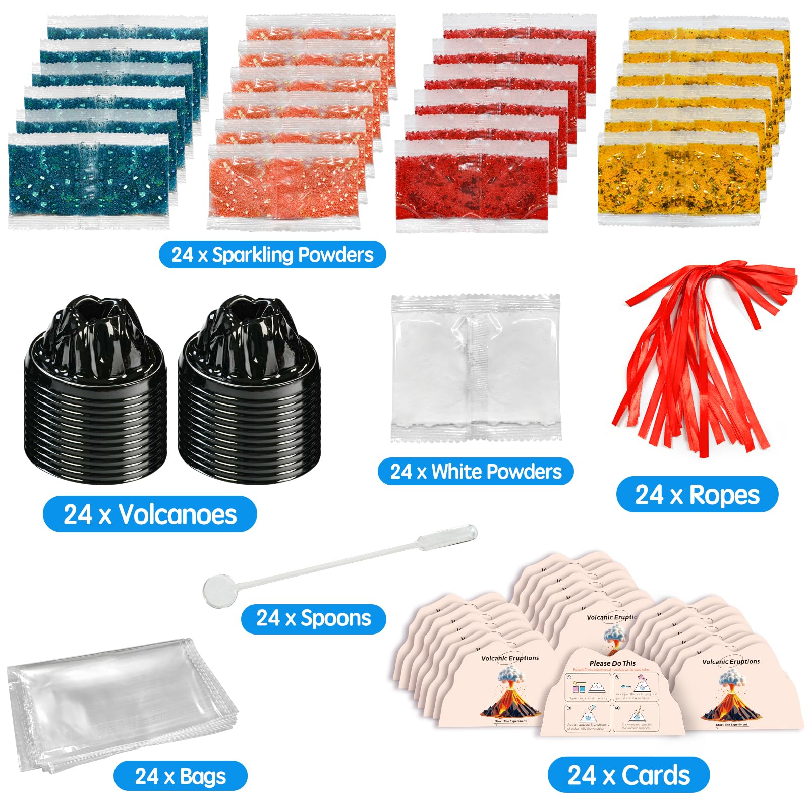 rifamee 24Pcs Volcano Eruption Science Kit Party Favor Experiments Gifts for 4-6 8-12 Age Boys and Girls Valentine's Day Christmas (Volcano 2, One Size)