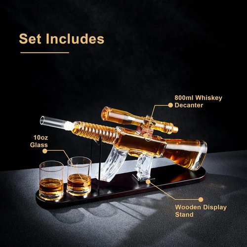 Gun Whiskey Decanter Set with Telescope - AR Rifle Limited Edition, Cool Birthday Gifts for Men Dad, 800ML Liquor Dispenser for Home Bar, Bourbon, Alchohol, Retirement Military Drinking Present