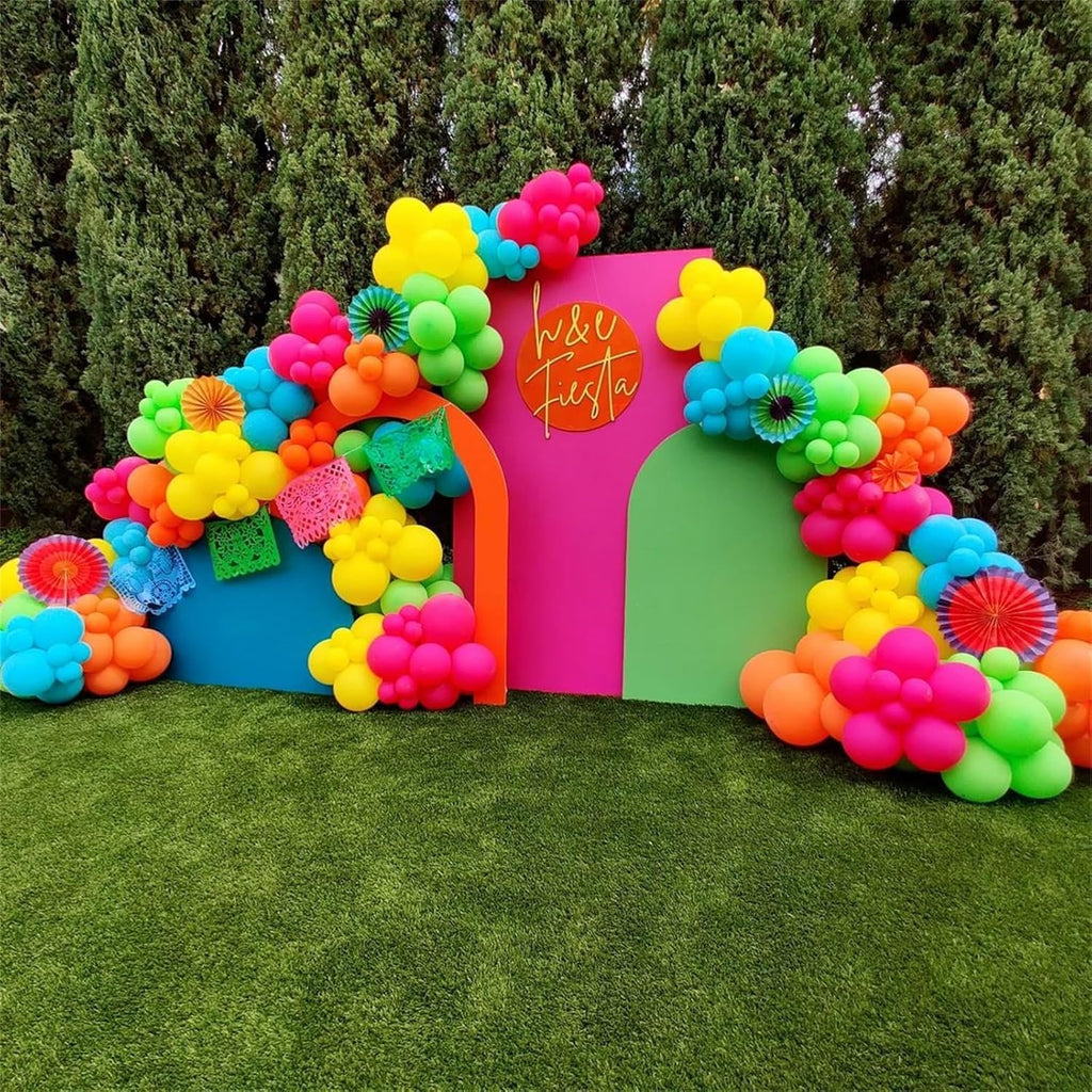 Skiennix 141 Pcs Rainbow Balloon Arch Kit - Vibrant Neon Colors for Tropical Luau & Birthday Celebrations