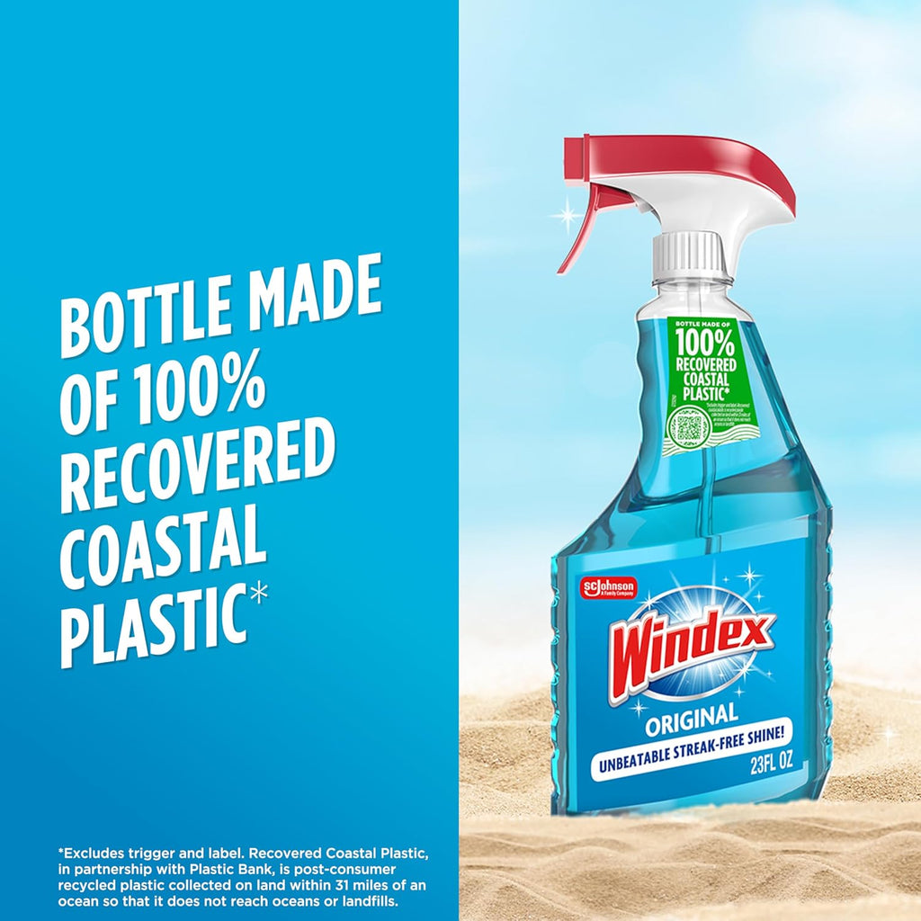 Windex Glass Cleaner Spray - Eco-Friendly 100% Recycled Plastic - Original Blue Scent | 23 Fl Oz (Pack of 6)