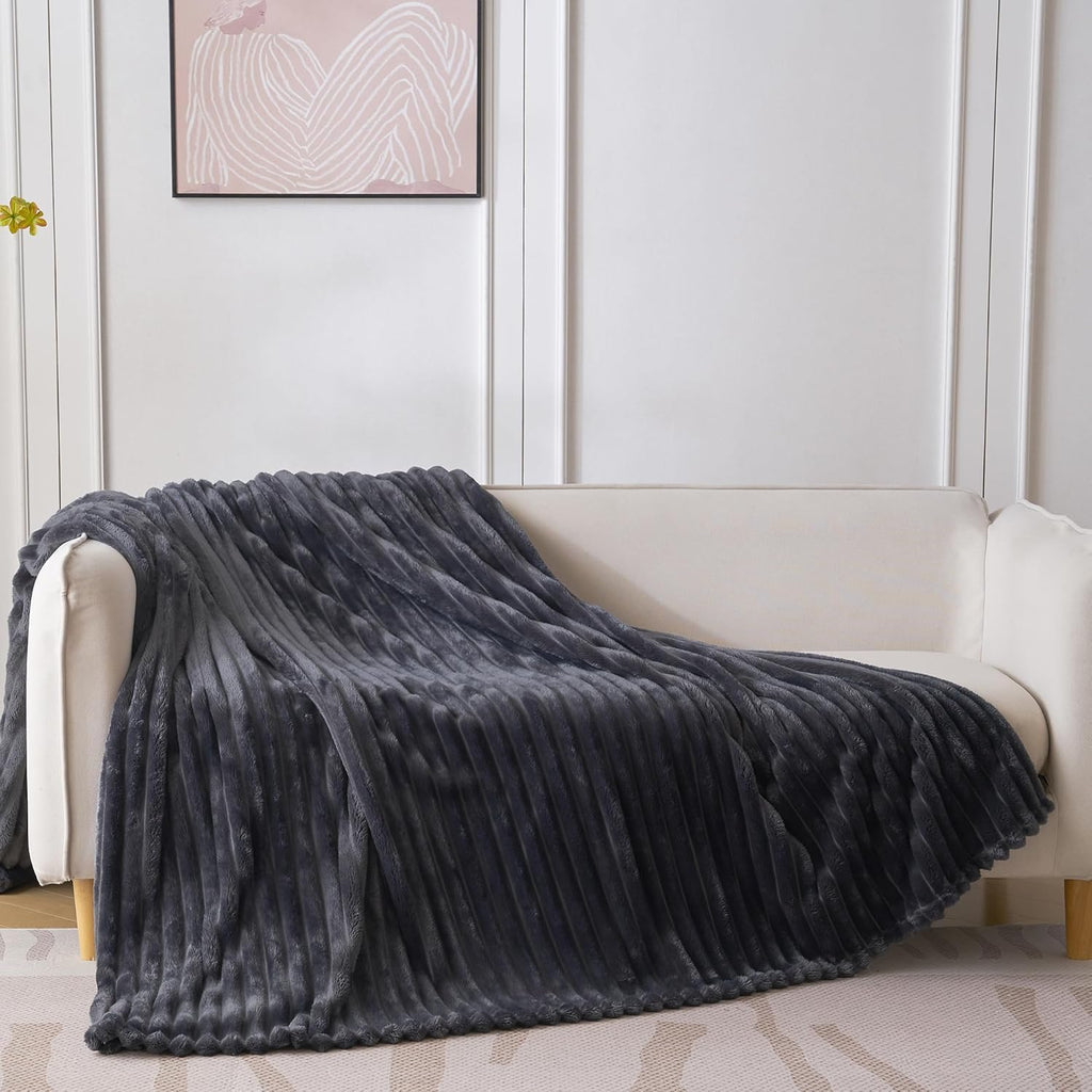 Skiennix Super Soft Queen Blanket - Premium Silky Flannel Fleece, Lightweight & Cozy, 90x90 Inches, Dark Grey