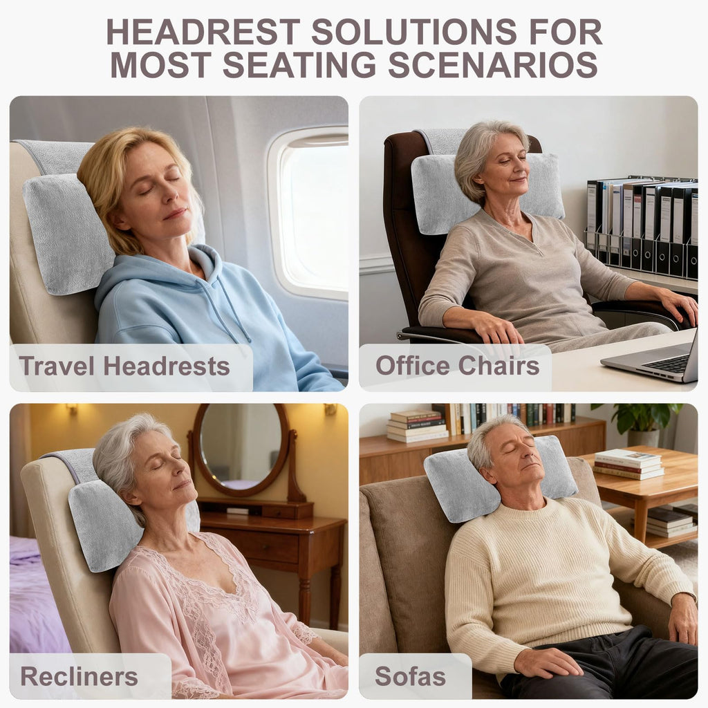 kisswish Chenille Neck Pillow for Sofa - Adjustable Headrest, Non-Slip Neck Support Cushion for Pain Relief, Comfortable Chair Pillow, Grey