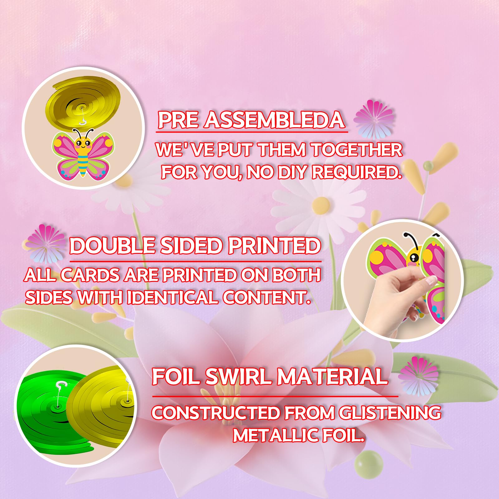 YQUQWN 48 PCS Spring Hanging Swirls Decorations Sun Flowers Butterfly Ceiling Swirls Spring Summer Birthday Party Decorations for Classroom Baby Shower Streamers Decor