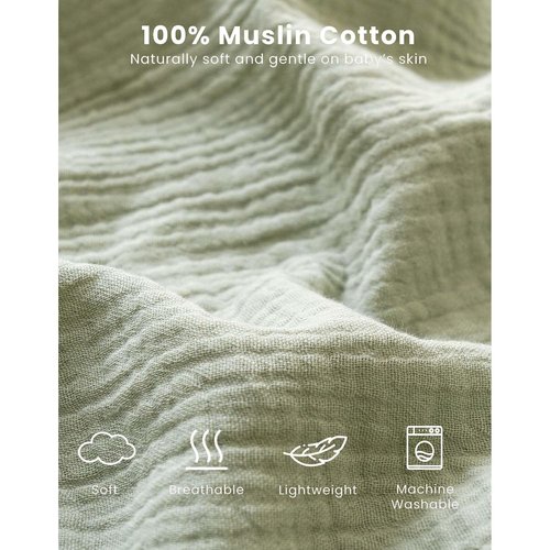 Konssy Muslin Baby Sleep Sack - 100% Cotton Wearable Blanket for 6-12 Months | 2-Pack, 2-Way Zipper, Woodland & Sage