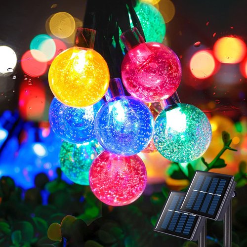JMEXSUSS Solar String Lights - 2 Pack Crystal Globe Design | 41.6FT, 60 LED, Waterproof, 8 Modes for Outdoor Decor